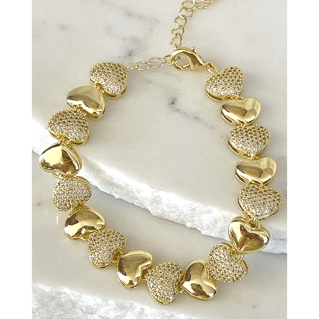 Pulsera Corazones Circones Gold