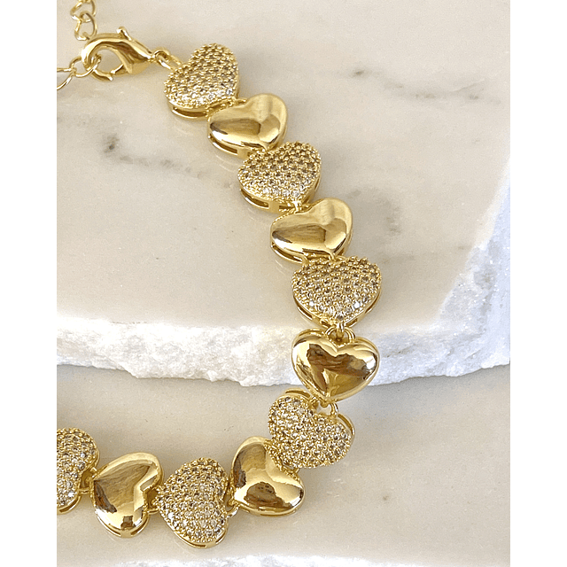 Pulsera Corazones Circones Gold