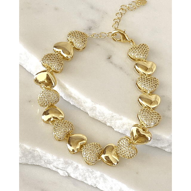 Pulsera Corazones Circones Gold