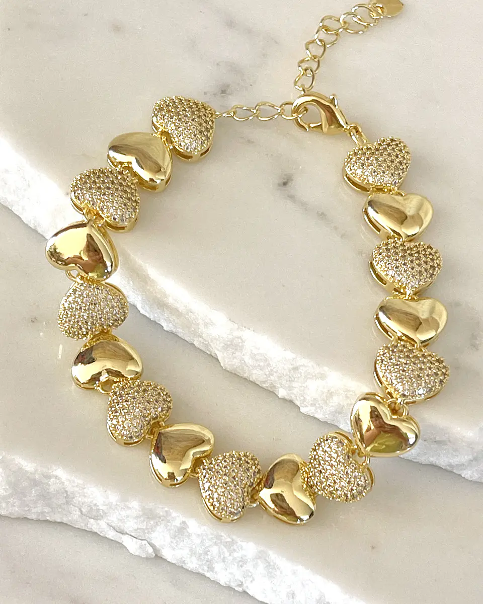 Pulsera Corazones Circones Gold 6