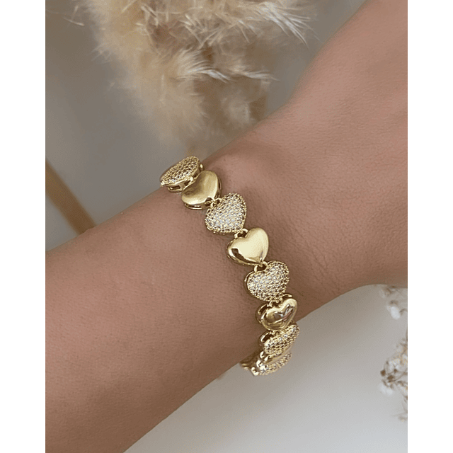 Pulsera Corazones Circones Gold