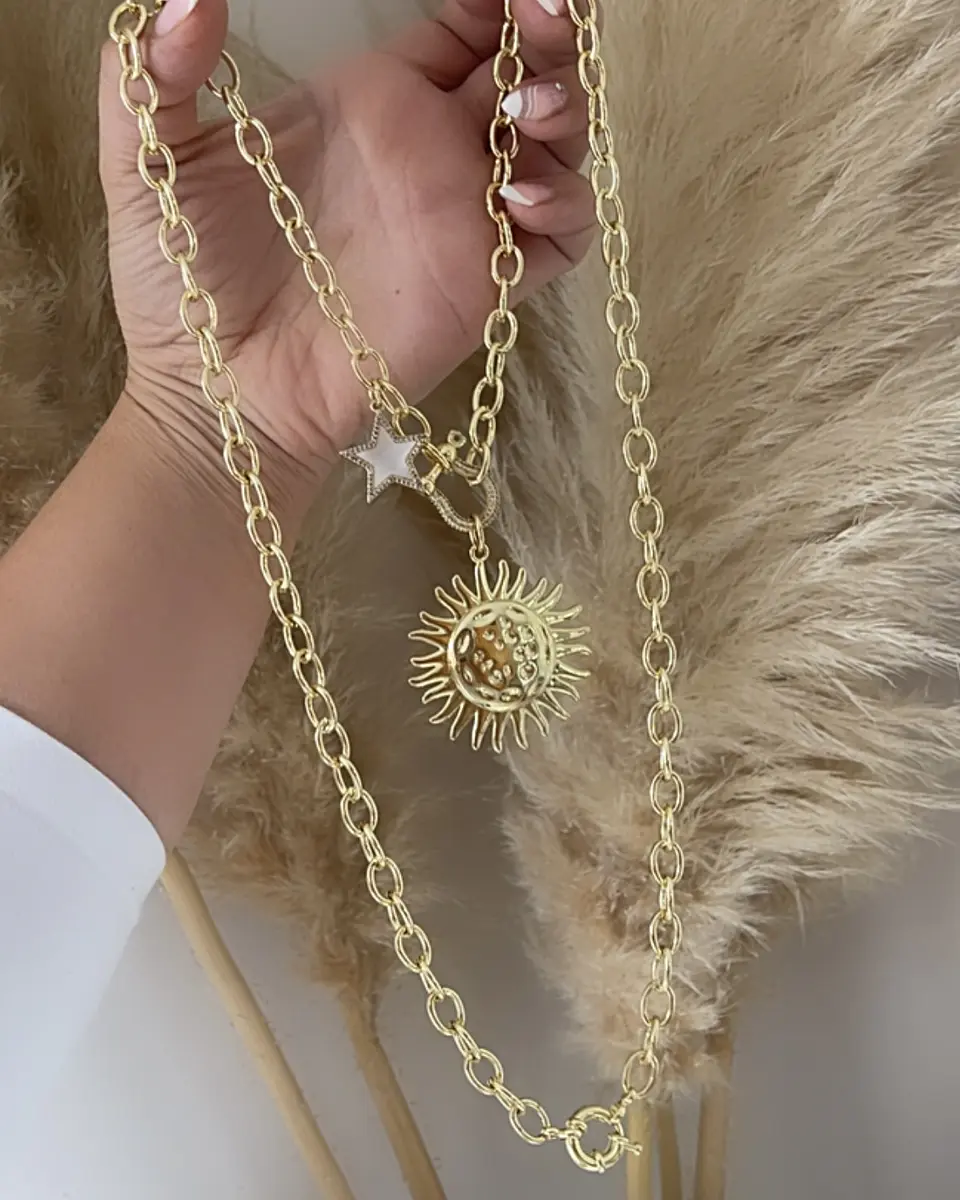 Collar XL Maxi Girasol estrella eslabones ovalados Gold  10