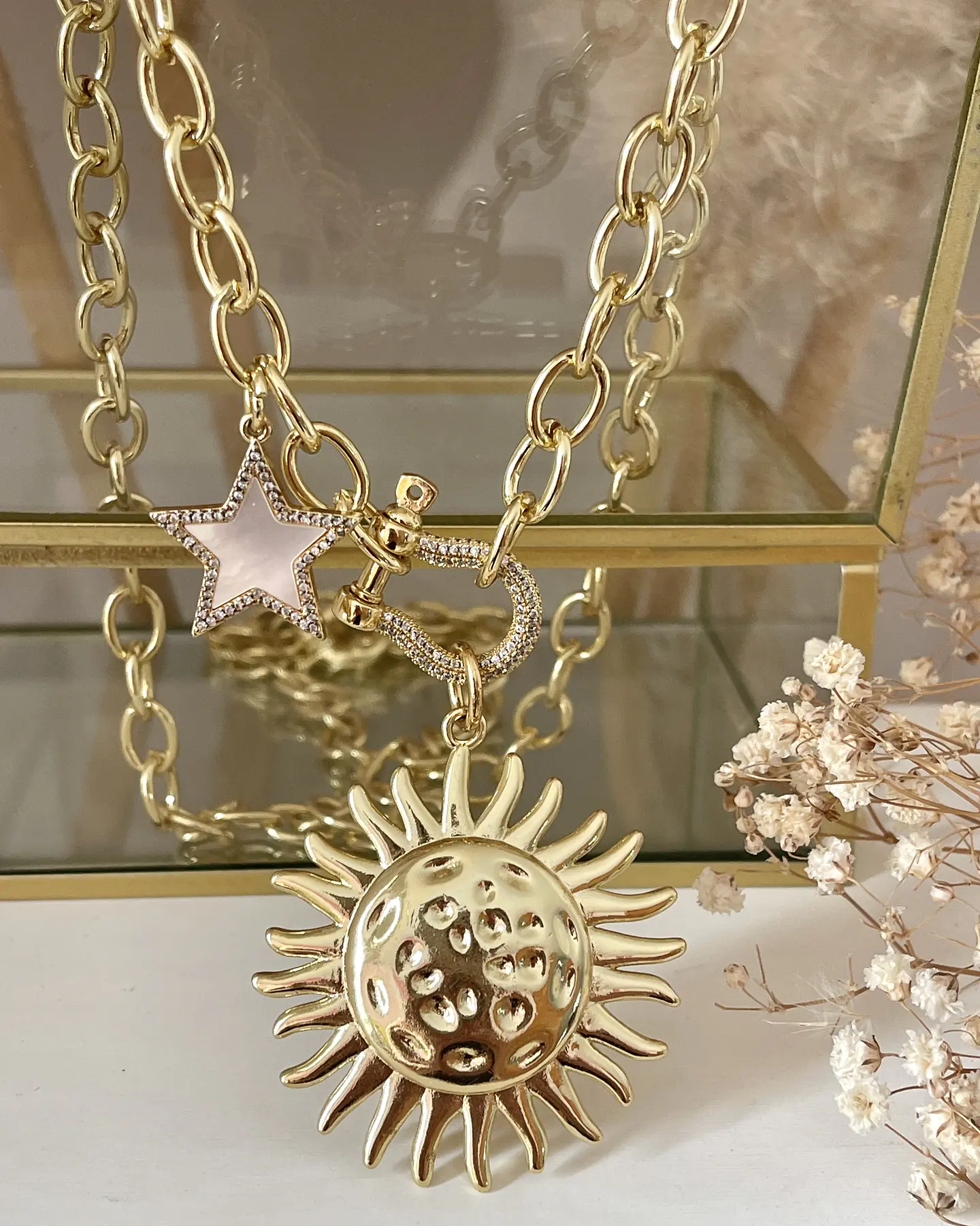 Collar XL Maxi Girasol estrella eslabones ovalados Gold  4