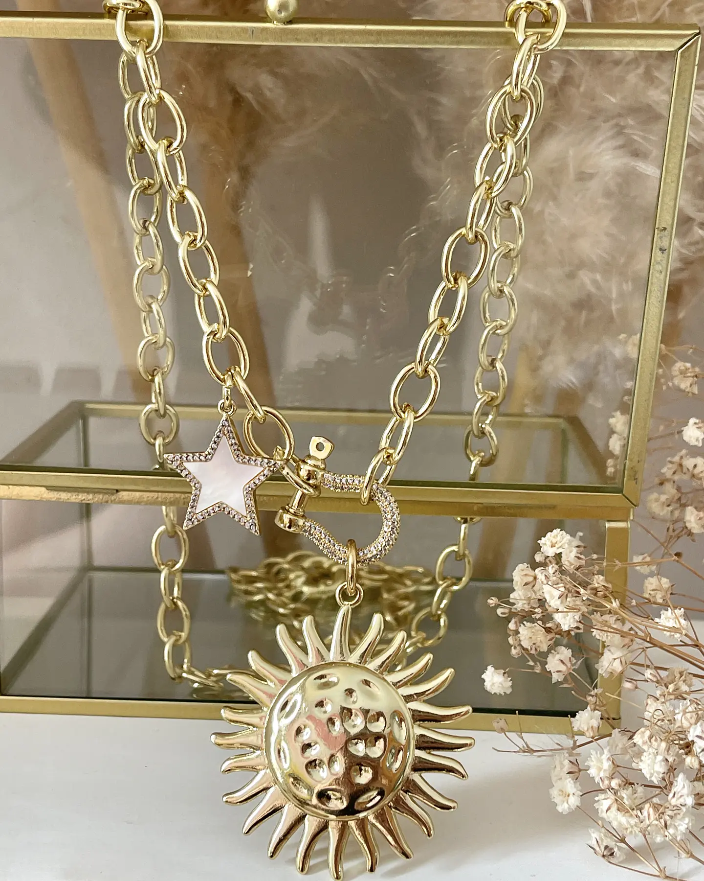 Collar XL Maxi Girasol estrella eslabones ovalados Gold  12