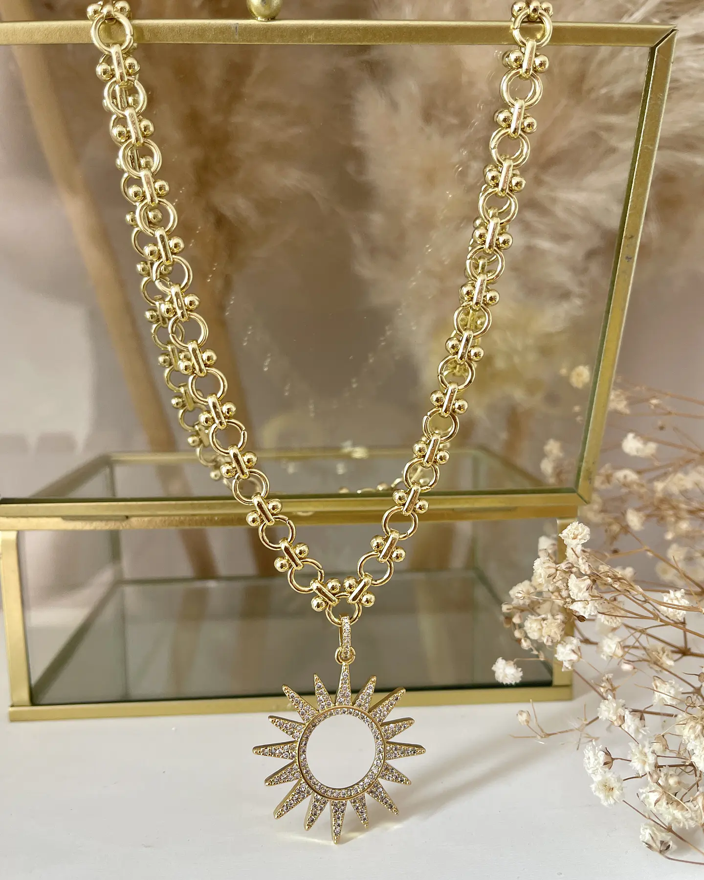 Collar Sol Rayos Circones Gold 6