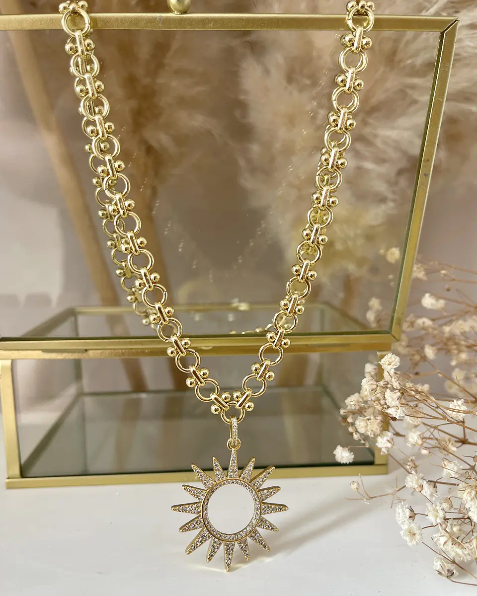 Collar Sol Rayos Circones Gold 6