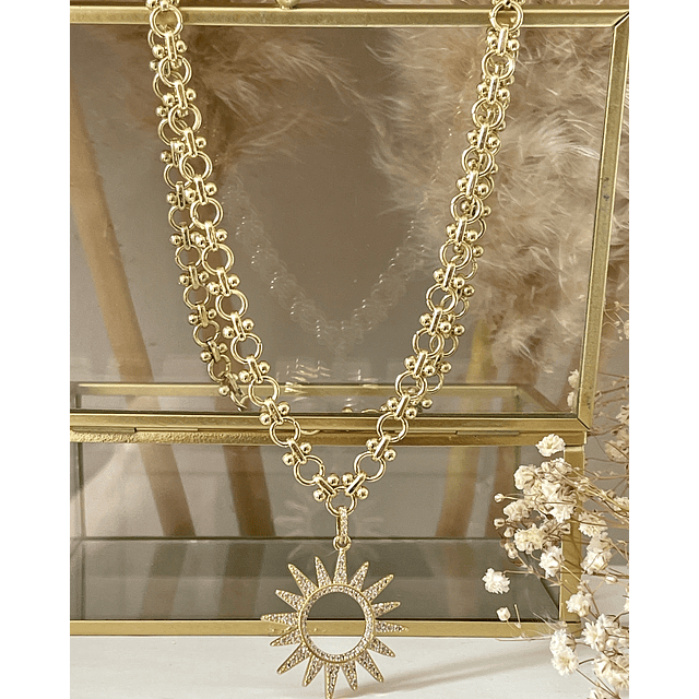 Collar Sol Rayos Circones Gold