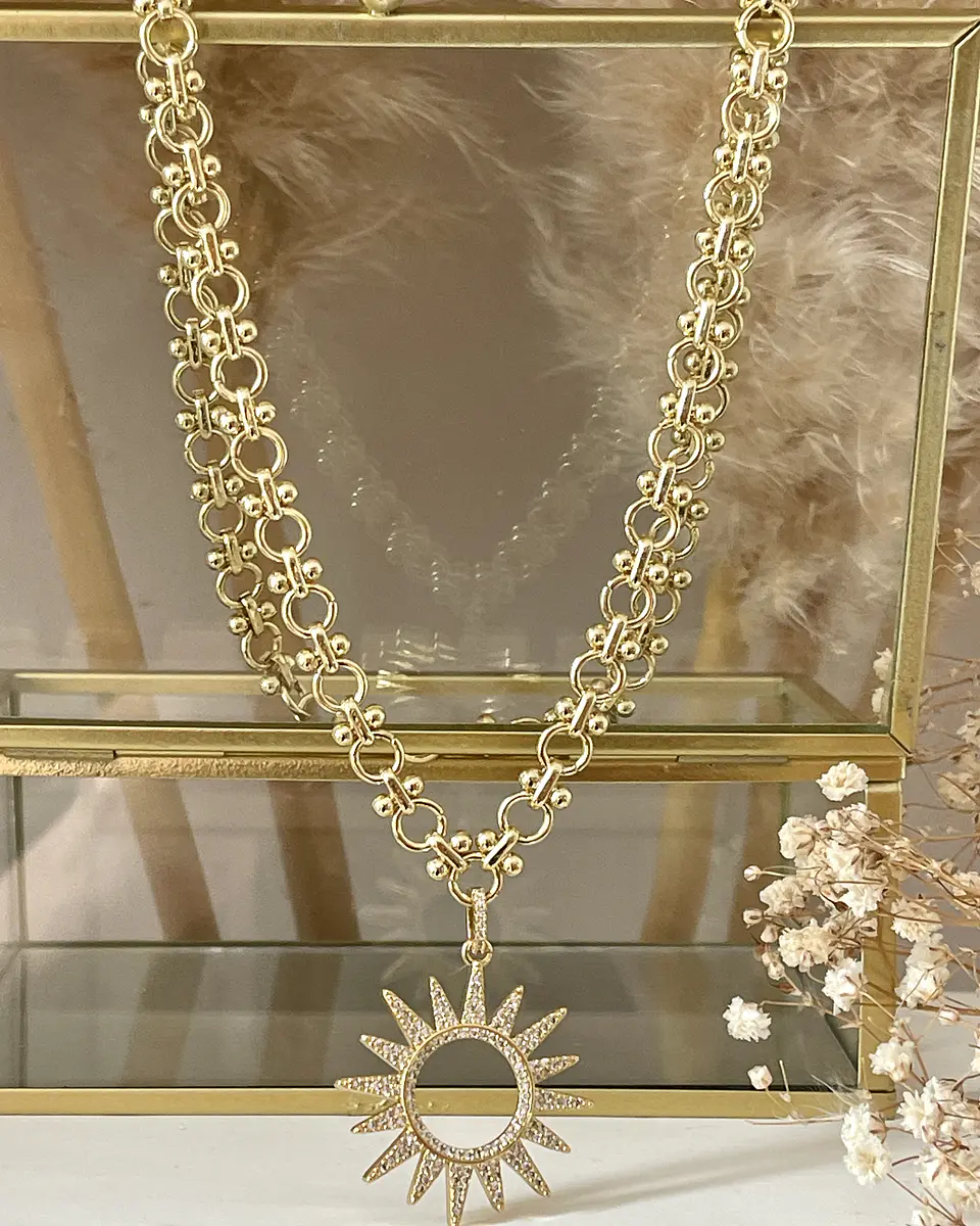 Collar Sol Rayos Circones Gold 2