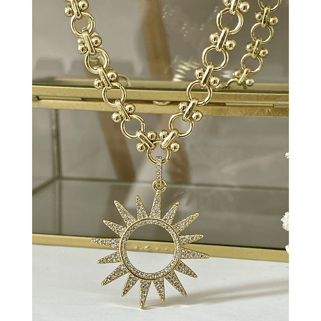 Collar Sol Rayos Circones Gold