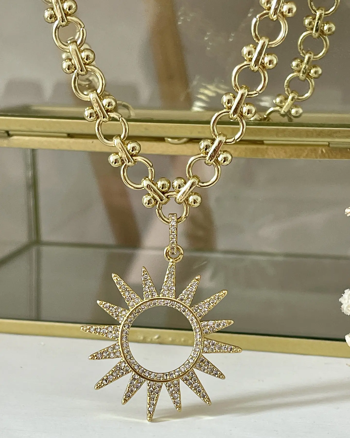 Collar Sol Rayos Circones Gold 7