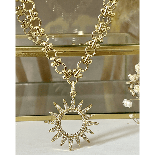 Collar Sol Rayos Circones Gold