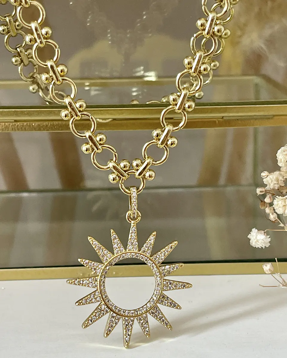 Collar Sol Rayos Circones Gold 4