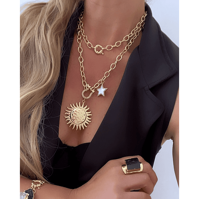 Collar XL Maxi Girasol estrella eslabones ovalados Gold 