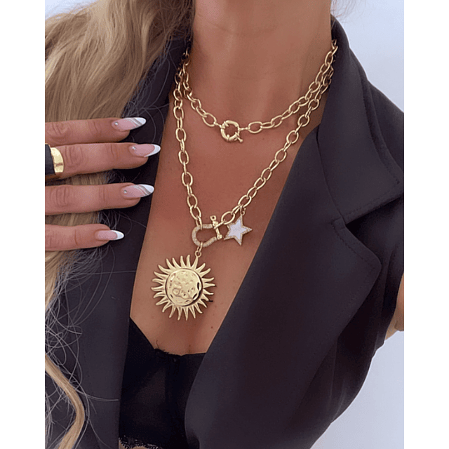 Collar XL Maxi Girasol estrella eslabones ovalados Gold 