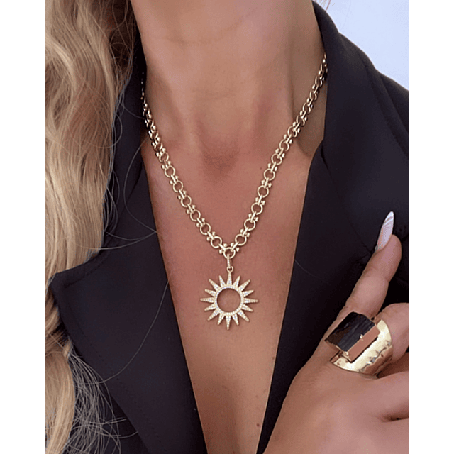 Collar Sol Rayos Circones Gold