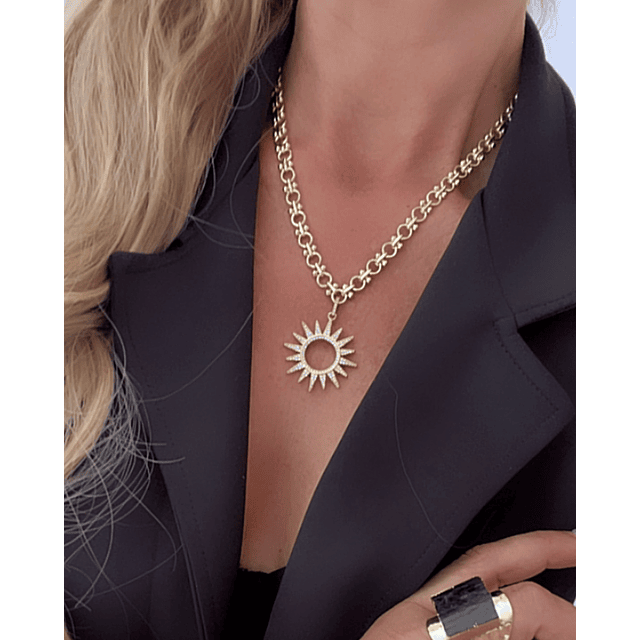 Collar Sol Rayos Circones Gold
