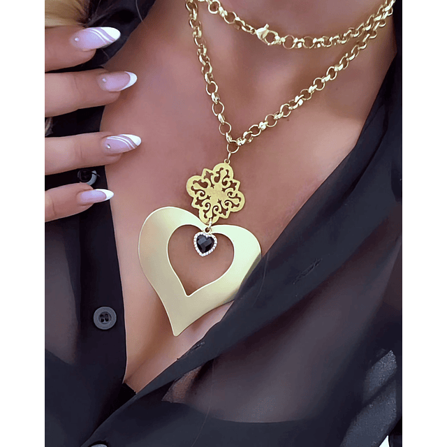 Collar XL Corazón Conector Mándala Gold