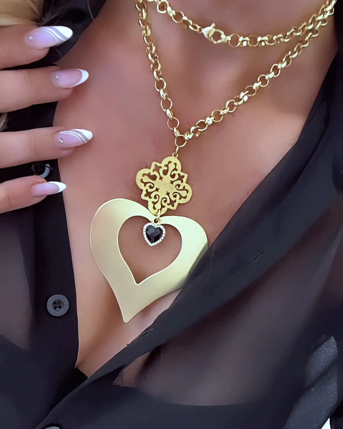 Collar XL Corazón Conector Mándala Gold 4