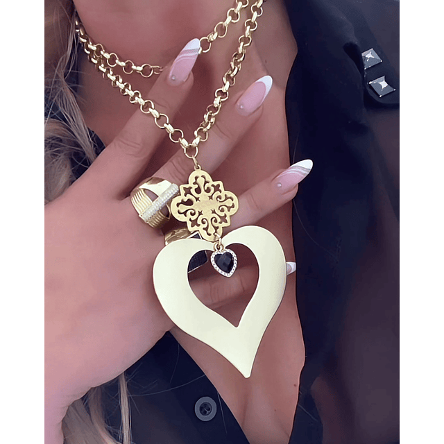 Collar XL Corazón Conector Mándala Gold
