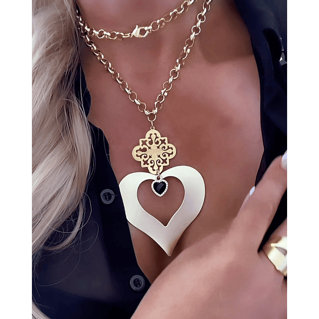 Collar XL Corazón Conector Mándala Gold
