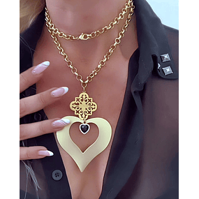 Collar XL Corazón Conector Mándala Gold