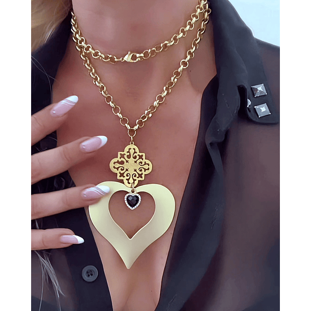 Collar XL Corazón Conector Mándala Gold