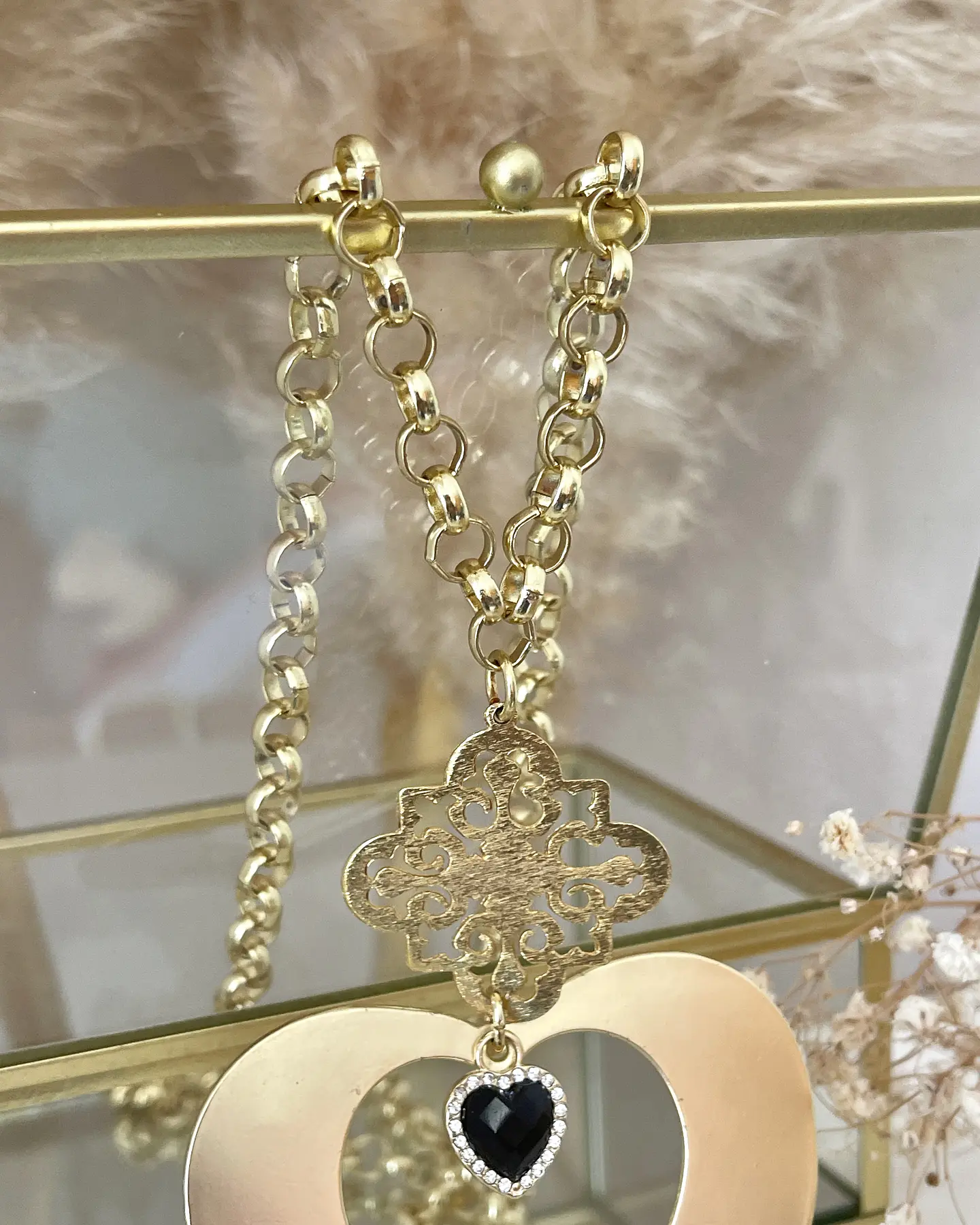 Collar XL Corazón Conector Mándala Gold 7