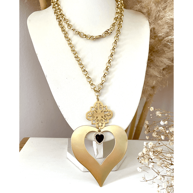 Collar XL Corazón Conector Mándala Gold