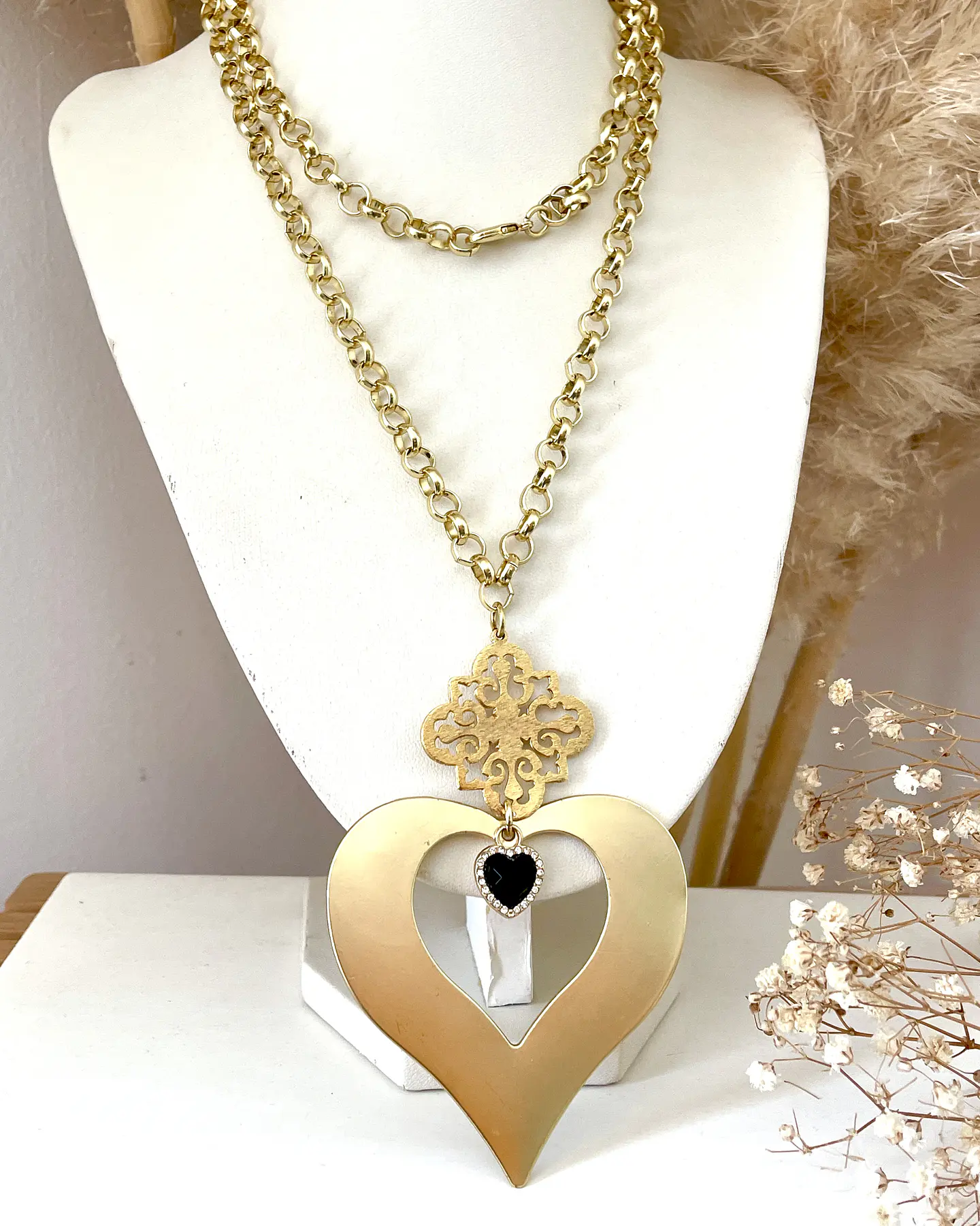 Collar XL Corazón Conector Mándala Gold 9