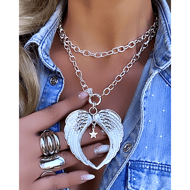 Collar XL Maxi Alas Punto luz Estrellita Silver eslabones ovalados