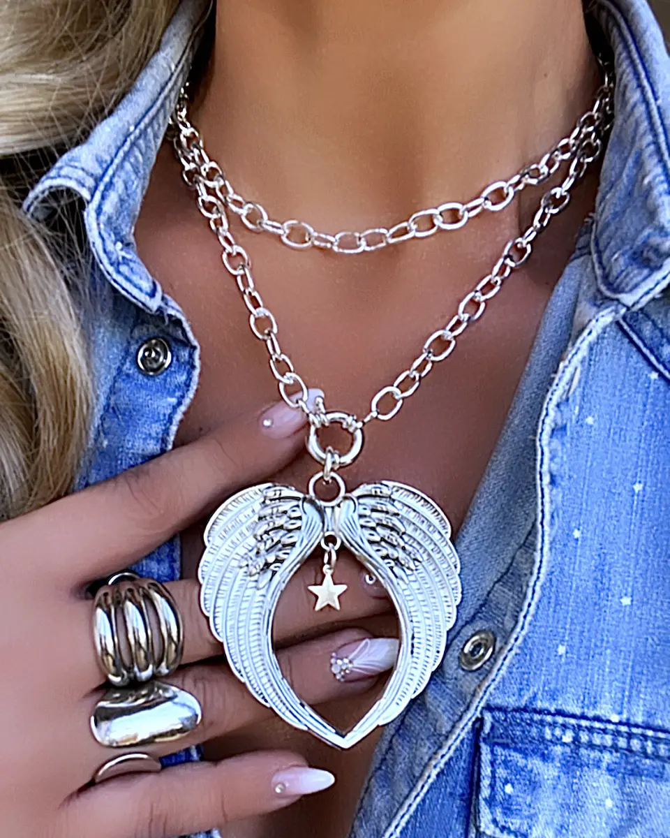 Collar XL Maxi Alas Punto luz Estrellita Silver eslabones ovalados 3
