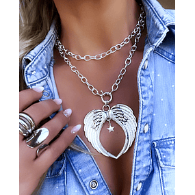 Collar XL Maxi Alas Punto luz Estrellita Silver eslabones ovalados