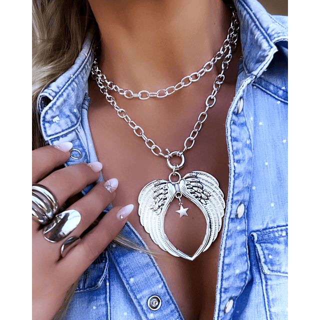 Collar XL Maxi Alas Punto luz Estrellita Silver eslabones ovalados