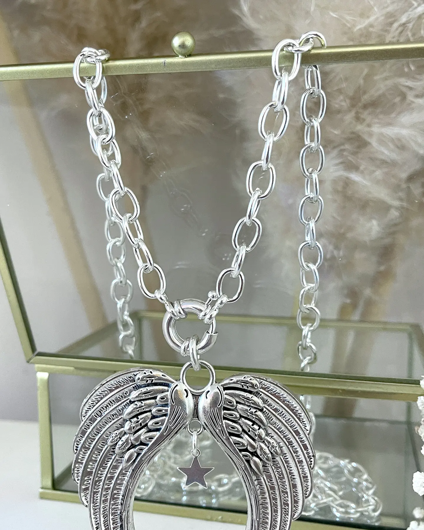 Collar XL Maxi Alas Punto luz Estrellita Silver eslabones ovalados 7