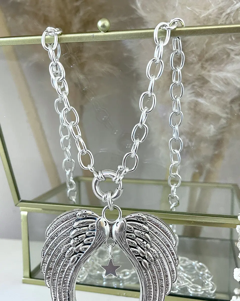 Collar XL Maxi Alas Punto luz Estrellita Silver eslabones ovalados 7