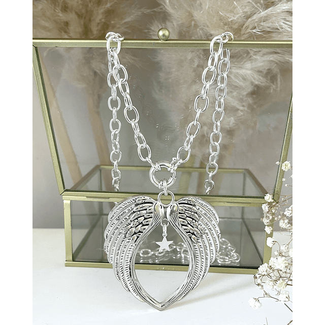 Collar XL Maxi Alas Punto luz Estrellita Silver eslabones ovalados