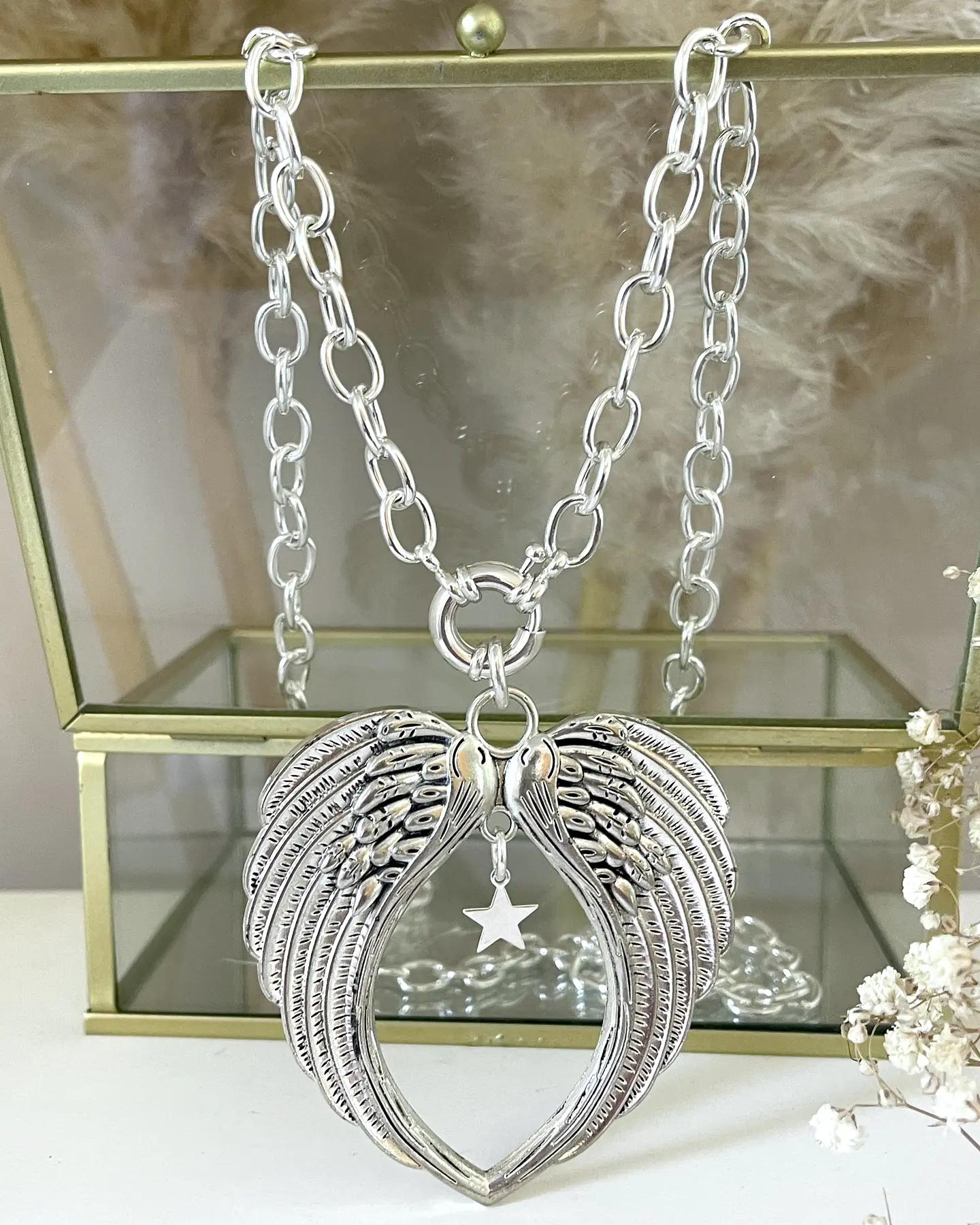 Collar XL Maxi Alas Punto luz Estrellita Silver eslabones ovalados 4
