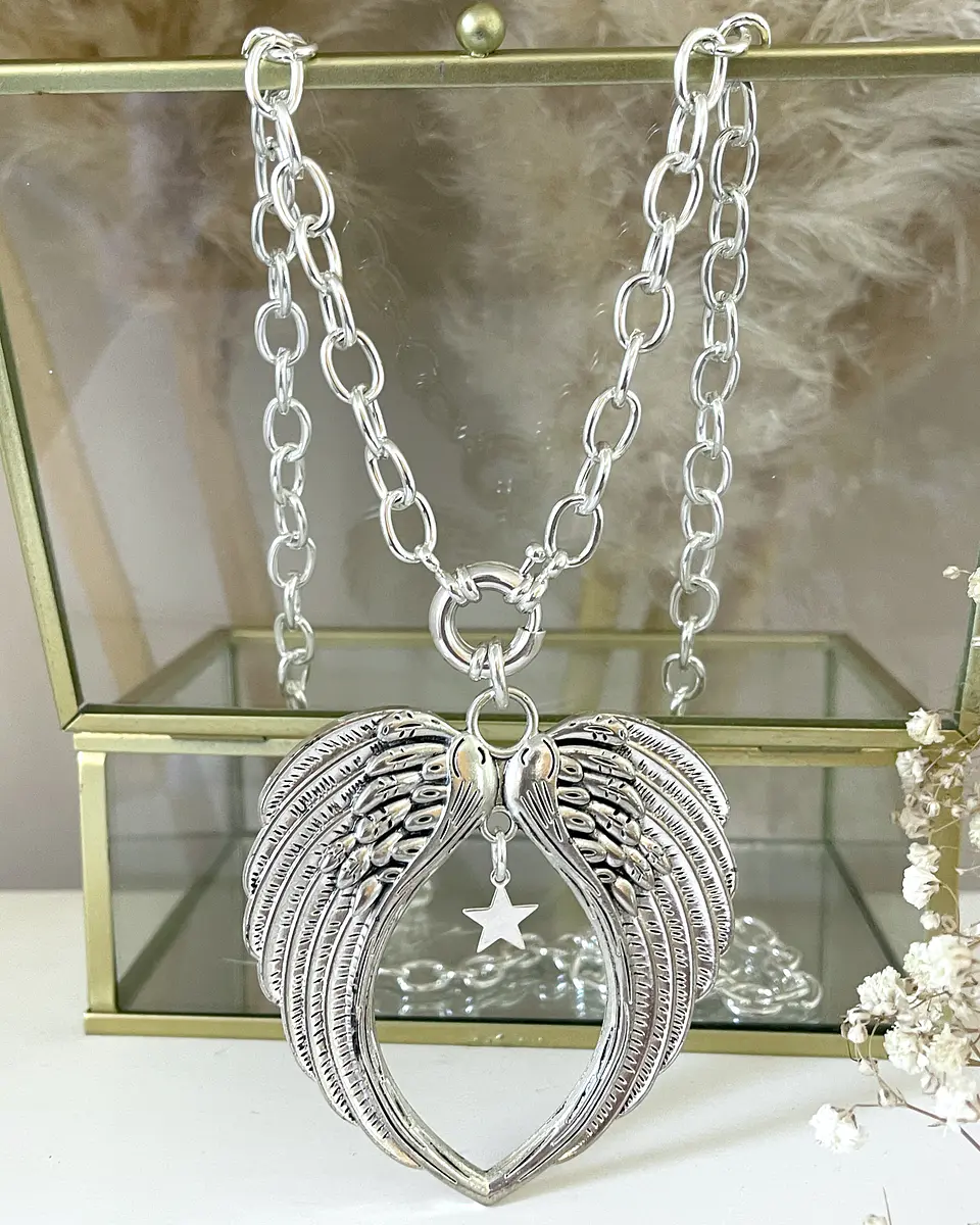 Collar XL Maxi Alas Punto luz Estrellita Silver eslabones ovalados 4