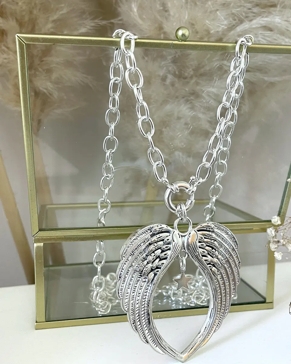 Collar XL Maxi Alas Punto luz Estrellita Silver eslabones ovalados 8
