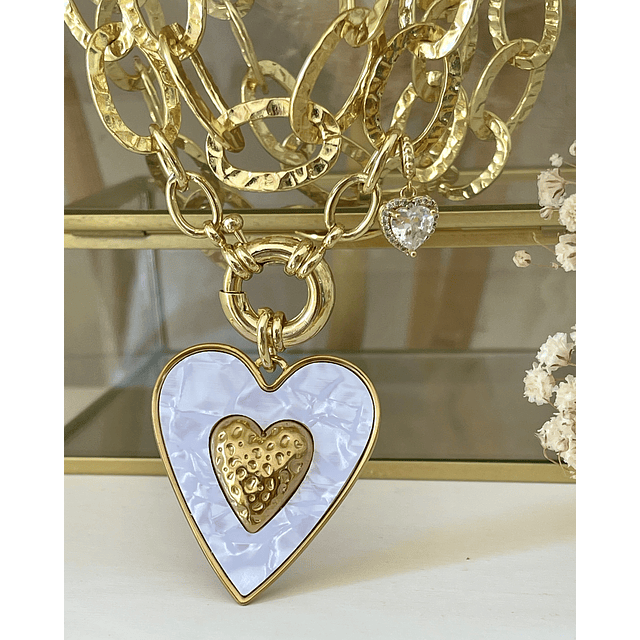 Collar XL Maxi Corazón White Maxi Eslabones Gold