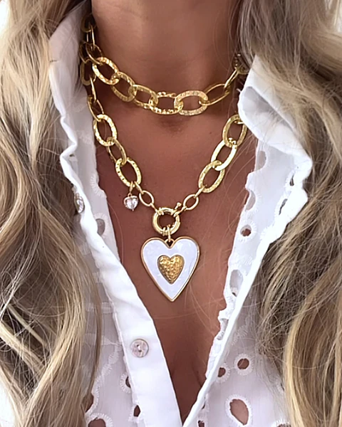 Collar XL Maxi Corazón White Maxi Eslabones Gold