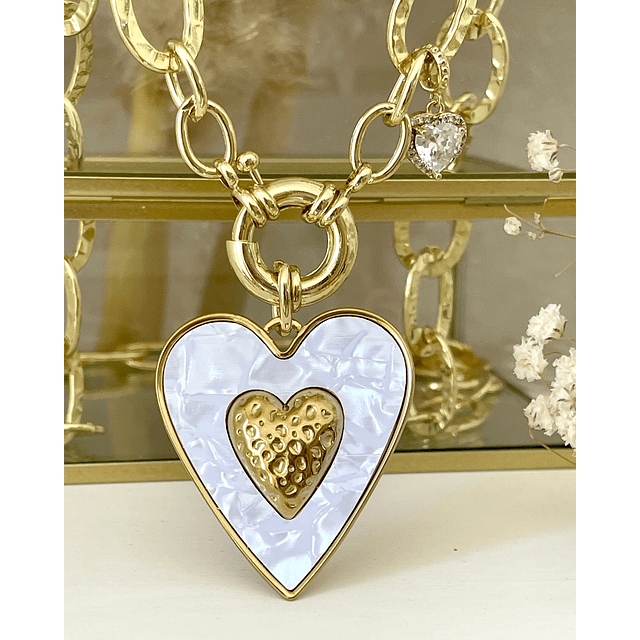 Collar XL Maxi Corazón White Maxi Eslabones Gold
