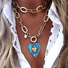 Collar XL Maxi Corazón Turquesa Maxi Eslabones Gold