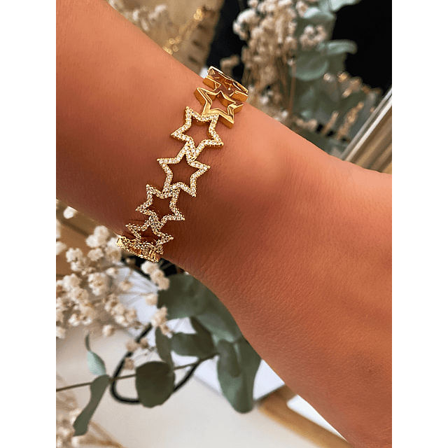  Brazalete 10 Estrellas Circones Gold