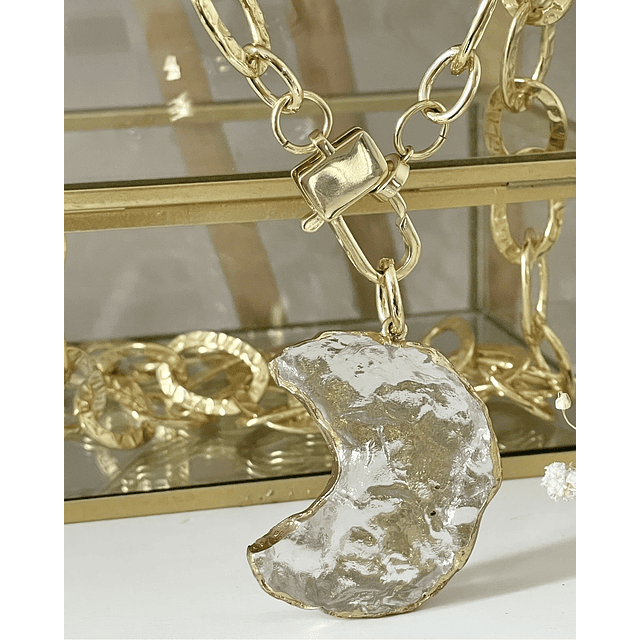 Collar XL Maxi Luna Cuarzo Maxi Eslabones gold