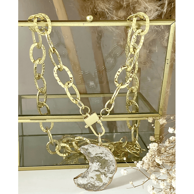 Collar XL Maxi Luna Cuarzo Maxi Eslabones gold