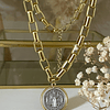 Collar Medalla San Benito Reversible Eslabones rectangulares gold
