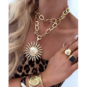 Collar XL Maxi Sol punto Luz Cristal  eslabones mixtos 