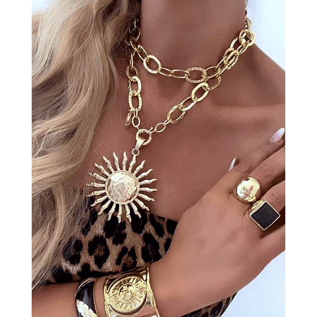 Collar XL Maxi Sol punto Luz Cristal  eslabones mixtos 