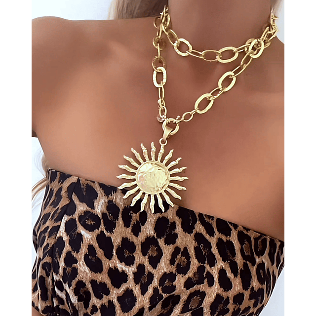 Collar XL Maxi Sol punto Luz Cristal  eslabones mixtos 